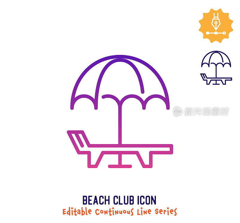 海滩俱乐部连续线可编辑的图标