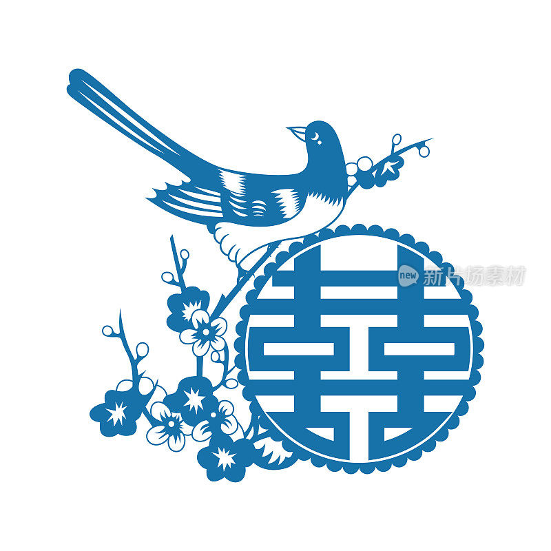 喜鹊站在梅花上(中国传统双喜图案)