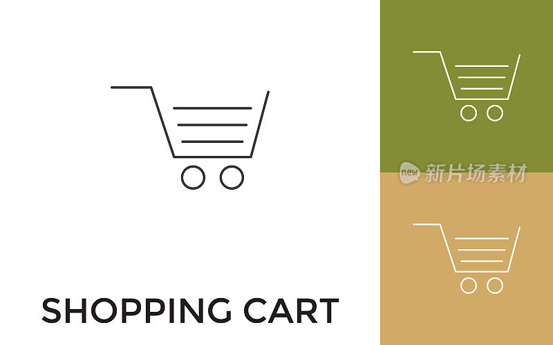 可编辑的购物车细线图标与标题。适用于手机应用程序，网站，软件和印刷媒体。