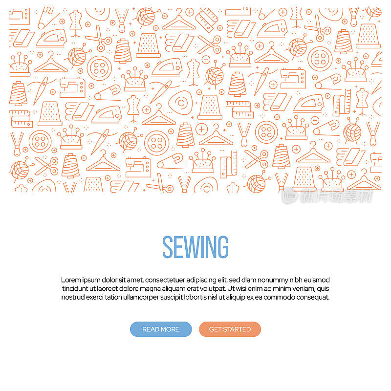 与图案缝制相关的横幅设计。现代线条风格图标矢量插图