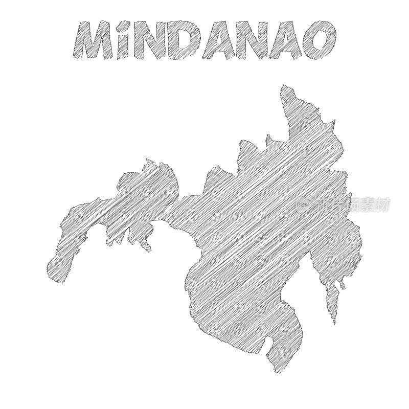 棉兰老岛地图手绘在白色背景上