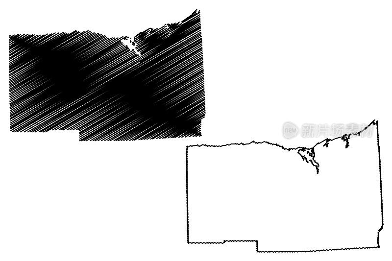 纽约州韦恩县(美国、美国、美国)地图矢量插图，涂鸦草图韦恩地图