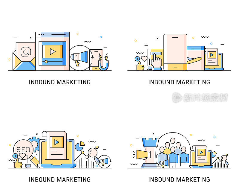 入站营销相关的现代线条风格矢量插图。