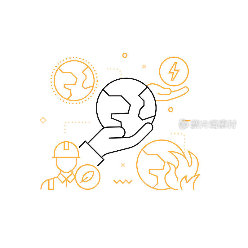 全球变暖线图标,轮廓矢量符号插图。