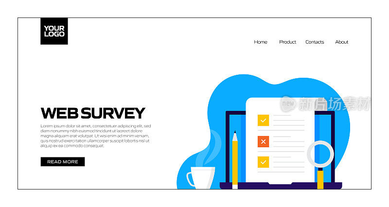 在线调查概念矢量插图登陆页面模板，网站横幅，广告和营销材料，在线广告，业务演示等。
