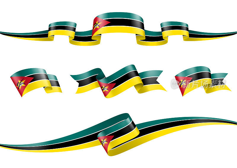 莫桑比克旗帜缎带集-矢量股票插图