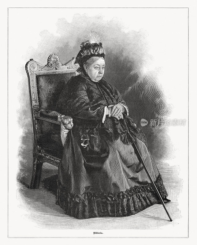 英国女王维多利亚(1819-1901)，木版画，1897年出版