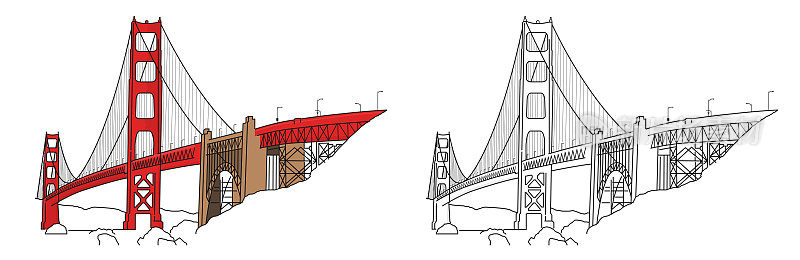 旧金山金门大桥的线性插图