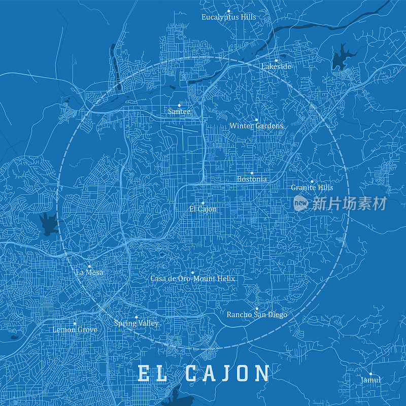 埃尔卡洪CA城市矢量道路地图蓝色文本