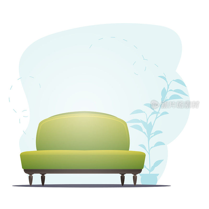 空沙发和室内植物。为你的角色留出空间的背景。矢量平面插图。