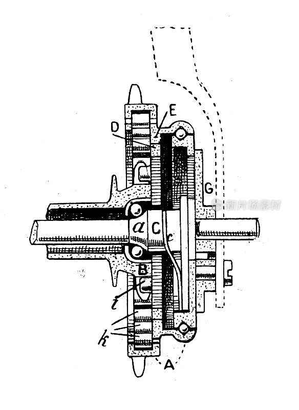 古董插图:交通工具的发明，自行车齿轮