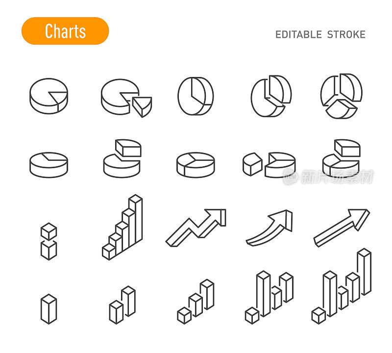 图表图标设置-线系列-可编辑的笔画股票插图