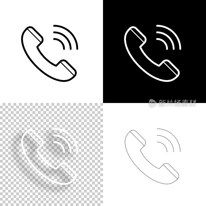 电话。图标设计。空白，白色和黑色背景-线图标