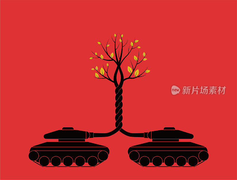 反战海报，两辆坦克种和平树