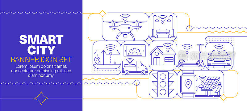 智能城市线路图标设置和横幅设计