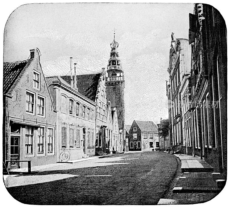 荷兰莱顿的城市街道――19世纪