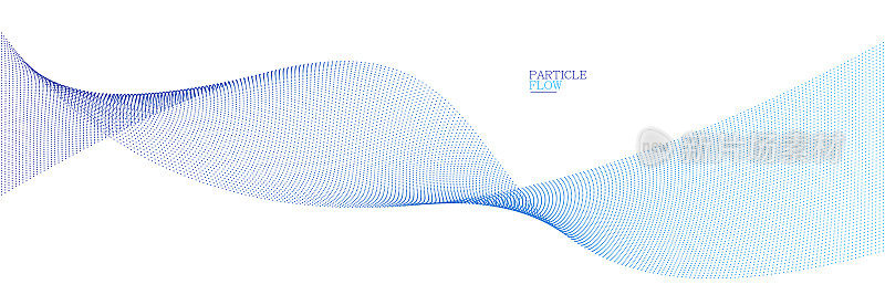 蓝色的点在运动矢量抽象背景，粒子阵列波流，曲线的点在运动，技术和科学插图。