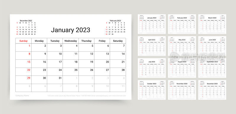 日历2023年。计划模板。矢量插图。每月日记布局。