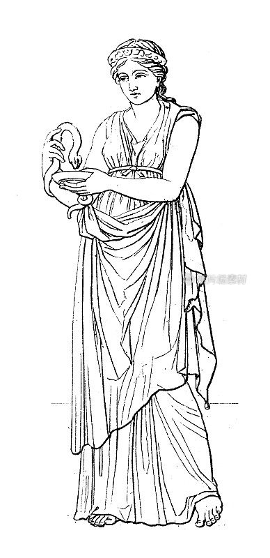 古董雕刻插画，《文明:希腊罗马诸神与神话》，《卫生仪》(Salus)