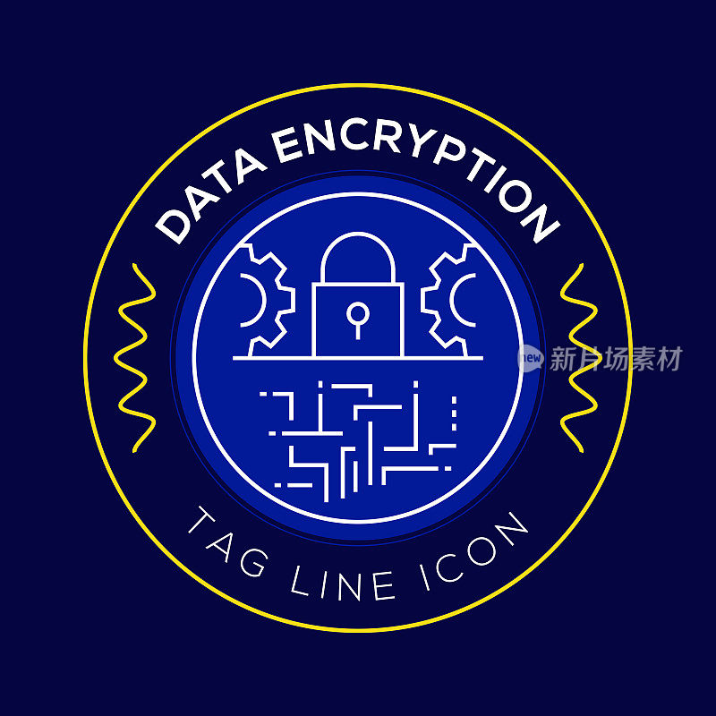 数据加密圈徽章,现代标志矢量图标设计线风格