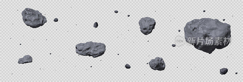 石头小行星带。流星或飞行的太空岩石