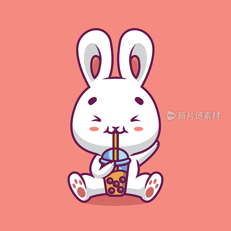 可爱的兔子喝奶茶卡通插图