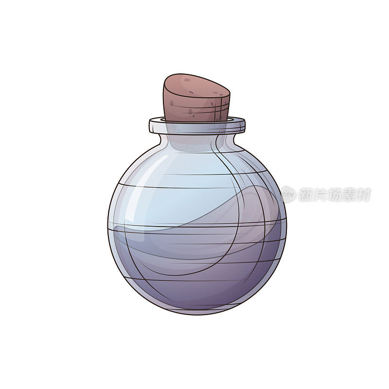 装有液体的玻璃烧瓶的矢量图。巫术药水瓶，香水瓶。