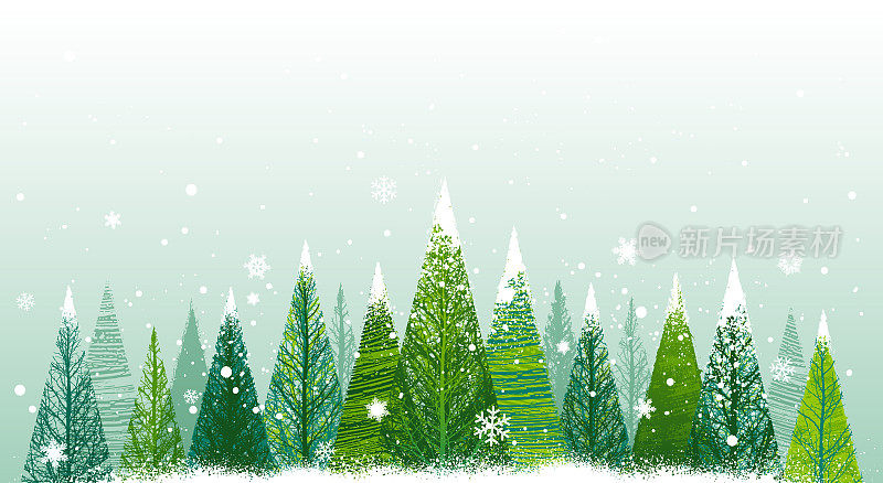 圣诞绿色冬季树木插画