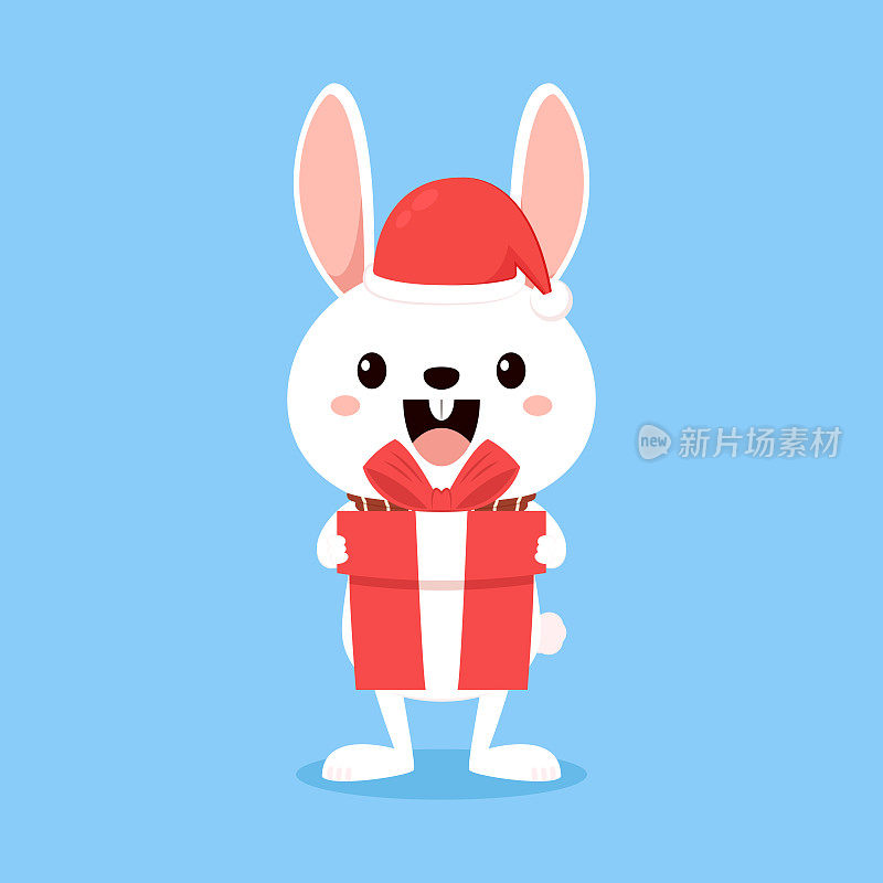 可爱的小白兔。兔子卡通矢量集合。动物野生动物特征。圣诞快乐海报。