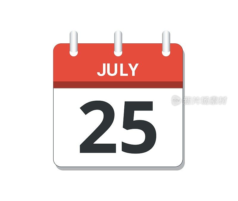 7月25日日历图标矢量。