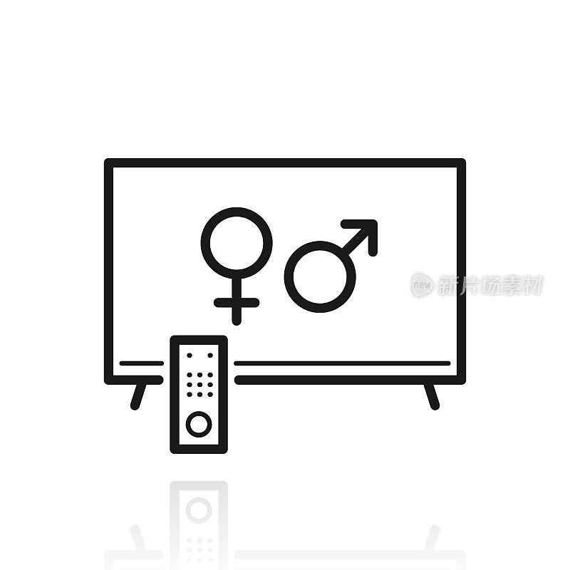带有性别符号的电视。白色背景上反射的图标
