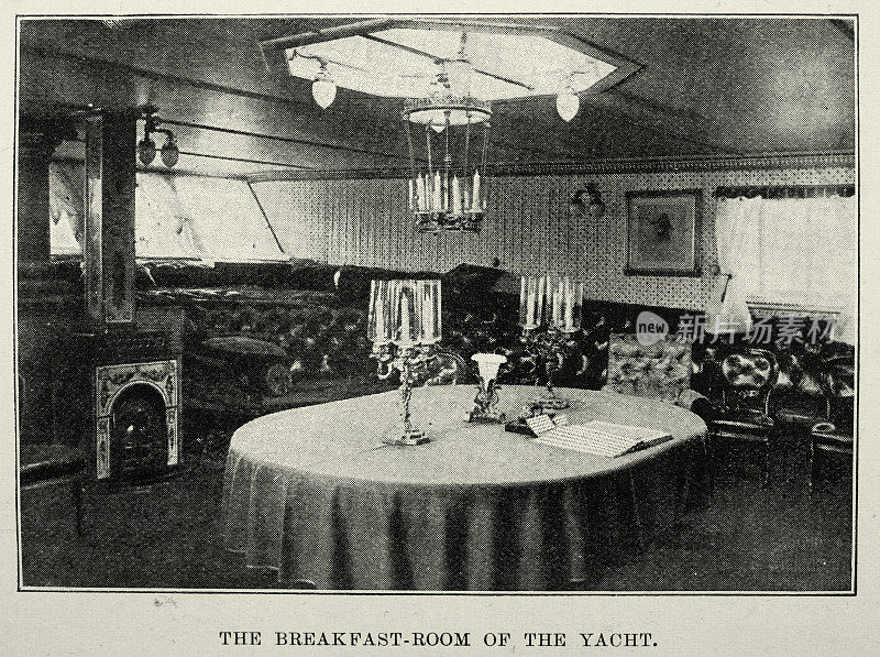 维多利亚和阿尔伯特号的早餐室，1855年，皇家海军的一艘皇家游艇，1890年代