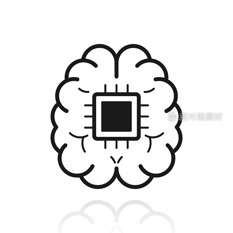 大脑芯片植入。白色背景上反射的图标