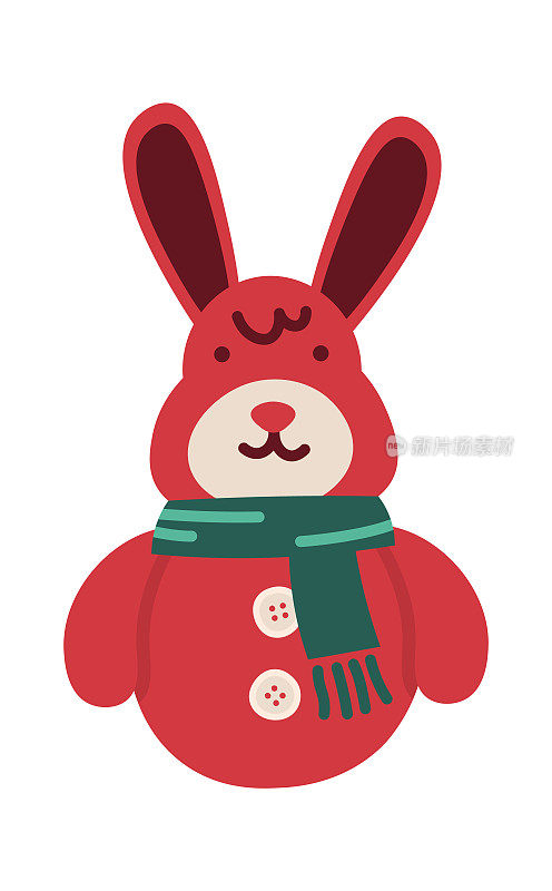 有趣的红兔子平图标圣诞壁炉装饰