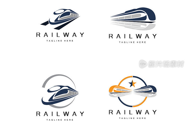 列车标志设计。快速列车轨道矢量，快速运输车辆插图，设计适合机车铁路公司陆地运输和快速交付