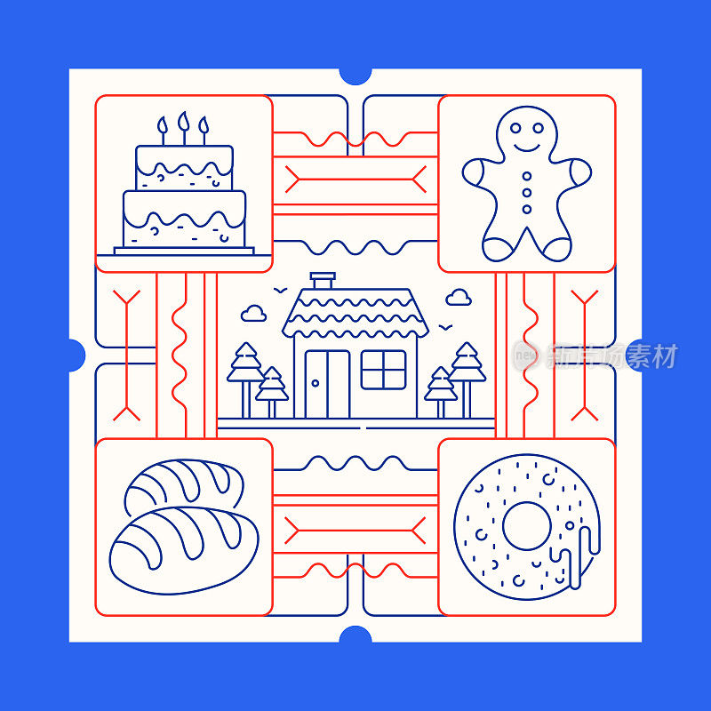 面包店线图标集和横幅设计