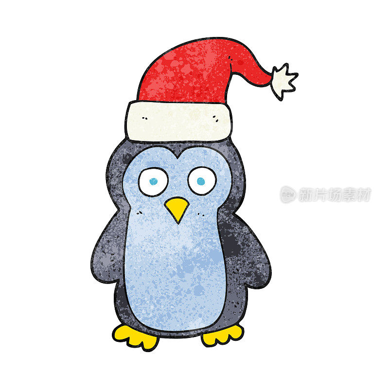 手绘纹理卡通圣诞企鹅