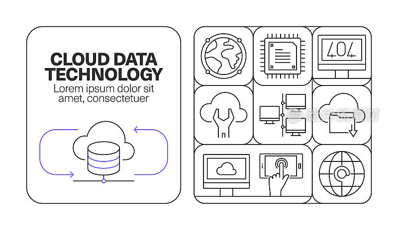 云数据技术横幅线图标集设计