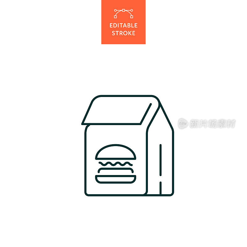 外卖食品线图标与可编辑的笔画。Icon适用于网页设计、移动应用、UI、UX和GUI设计。