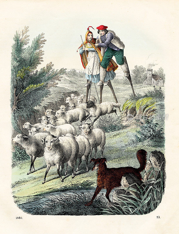 加斯科尼高跷行走的牧羊人彩色写真1860