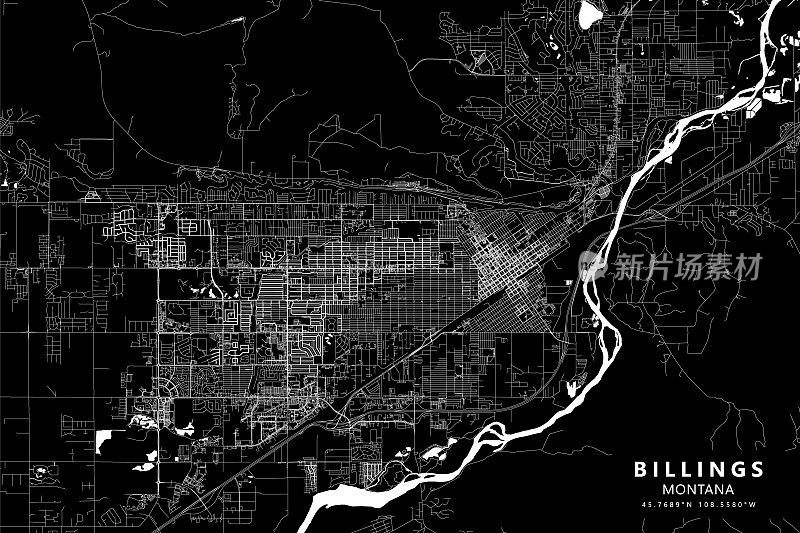 比林斯，蒙大拿，美国矢量地图