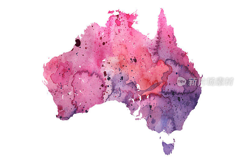 澳大利亚地图与水彩纹理