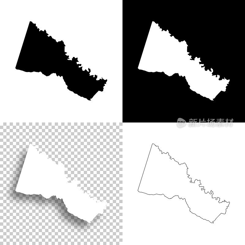 弗吉尼亚州汉诺威县。设计地图。空白，白色和黑色背景
