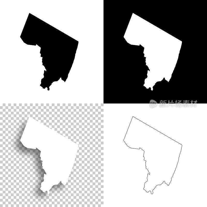 卑尔根县，新泽西州。设计地图。空白，白色和黑色背景