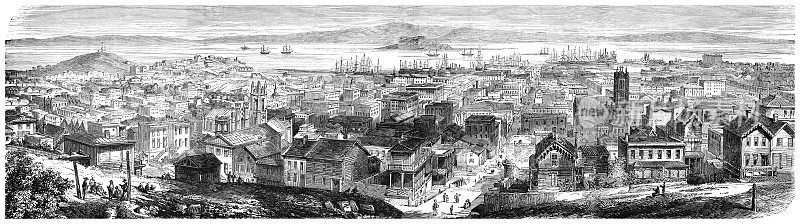 从萨克拉门托和泰勒街看到的旧金山，插图1860