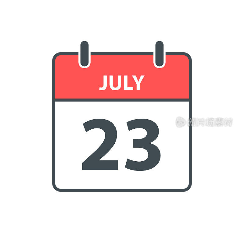 7月23日-每日日历图标在白色背景上的平面设计风格
