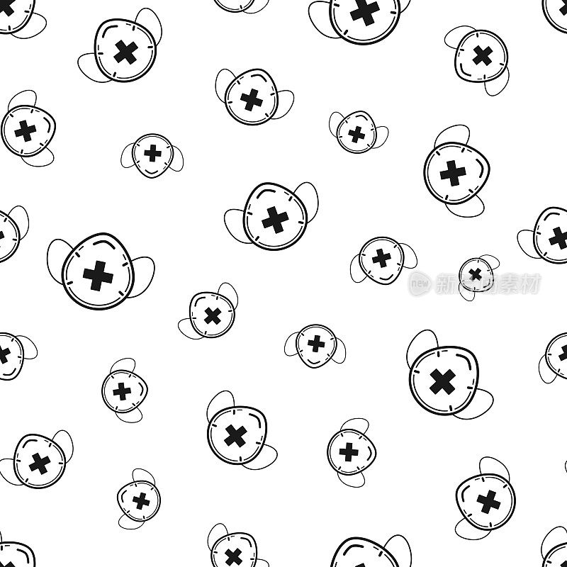 医用或外科口罩。无缝模式。白色背景的图标