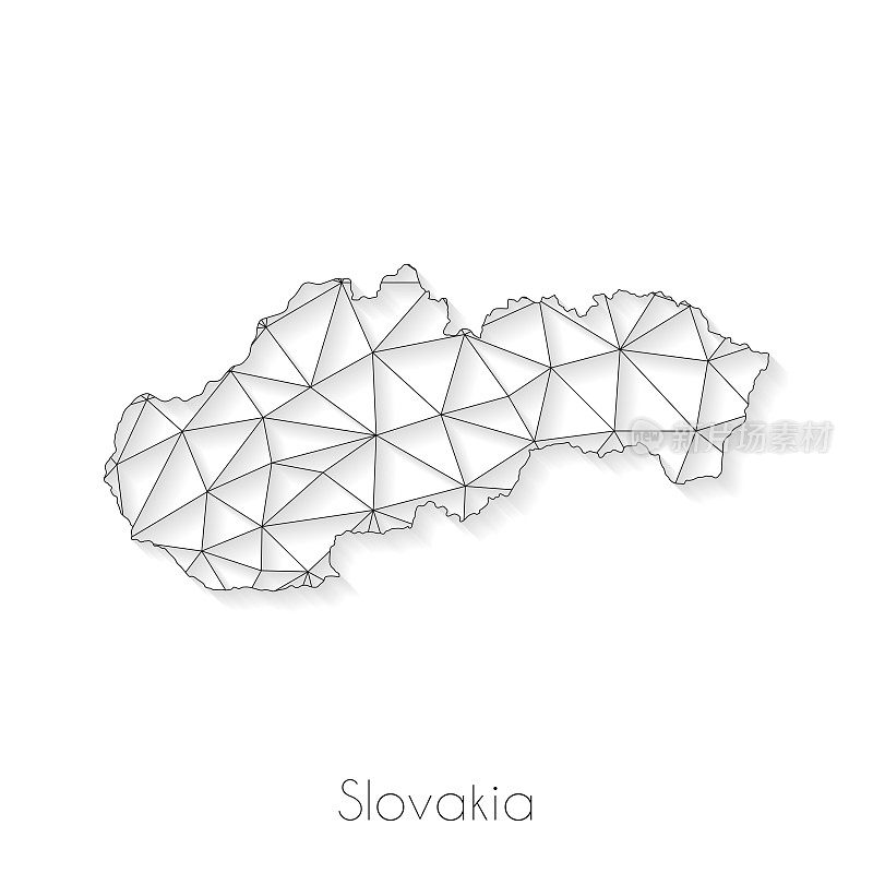 斯洛伐克地图连接-网络网格上的白色背景