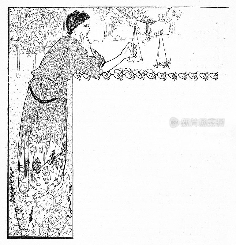 古董插图:女人角框