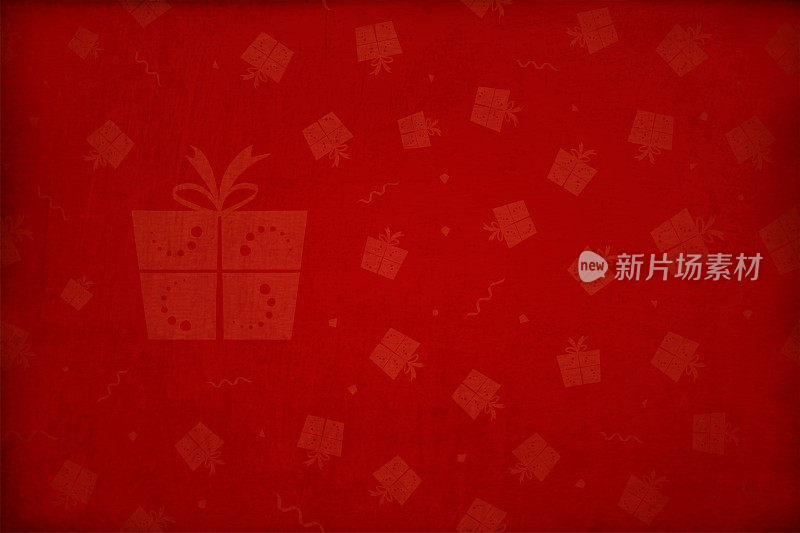 水平矢量插图-深酒红色渐变效果壁纸纹理的礼物盒元素图案圣诞背景-一个大和几个小的对象
